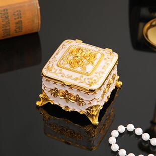 复古金属首饰盒精美珐琅彩项链珠宝收纳盒小众轻奢公主饰品盒 欧式