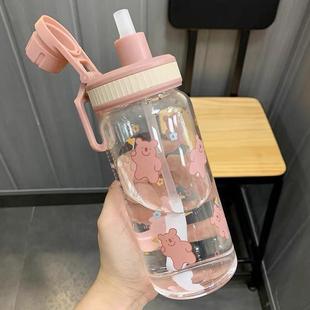 高颜值玻璃杯便携带盖小巧随手杯家用可爱网 物生物吸管水杯女夏季