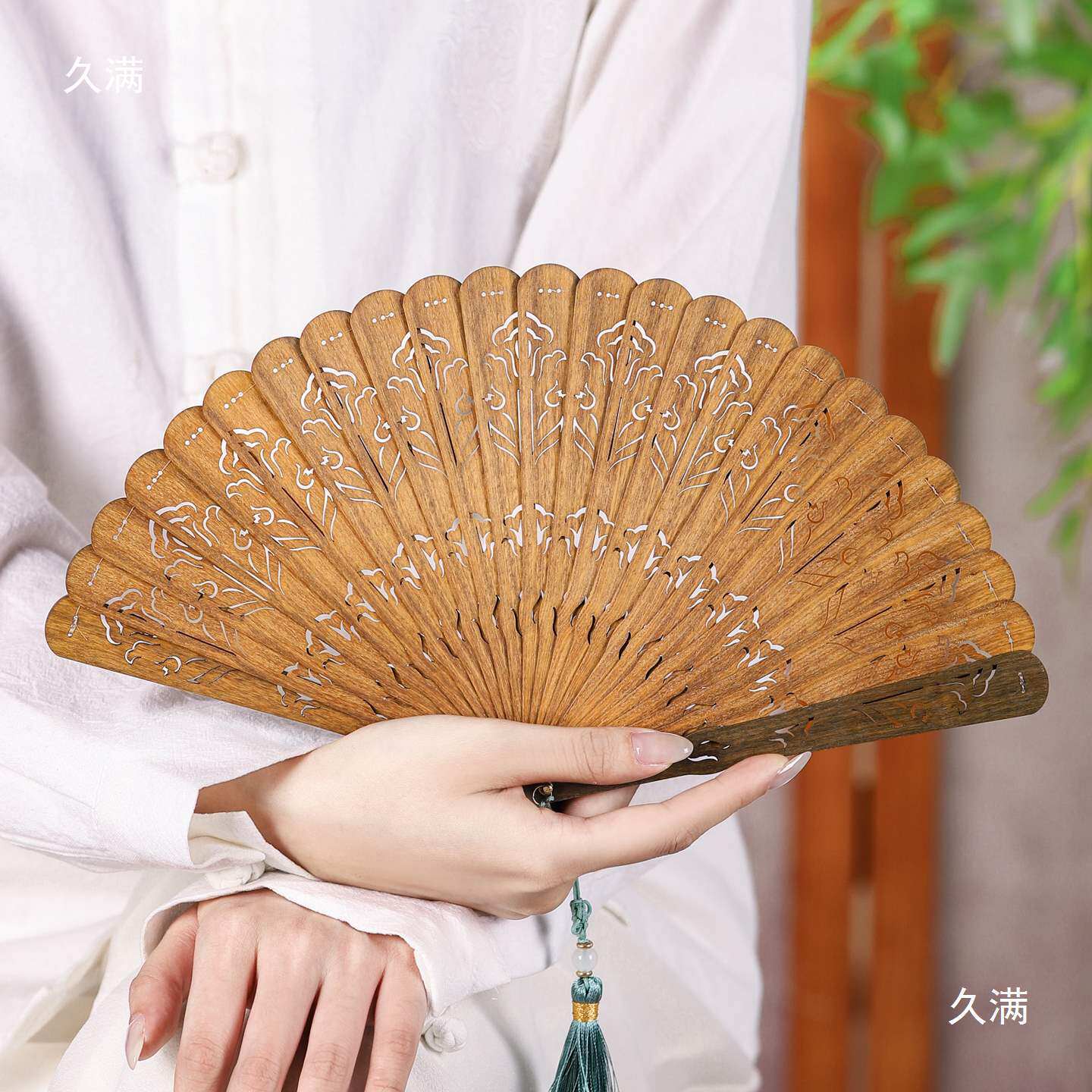 檀香扇扇扇风手工扇子绿檀木镂空古风折扇苏促销其他