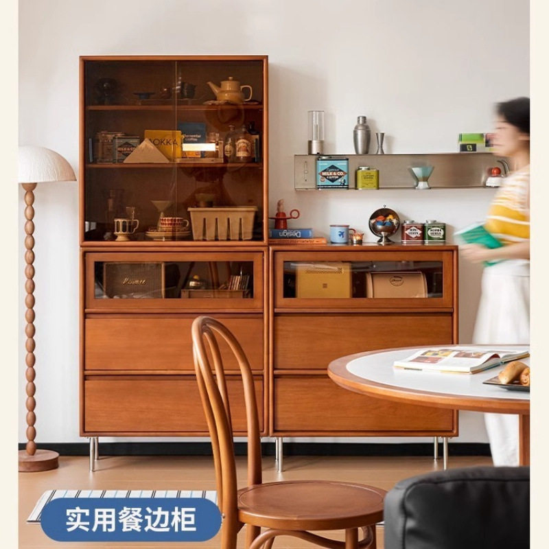 中古书柜带玻璃门餐边柜家用客厅复古实木家具储物组合展示柜