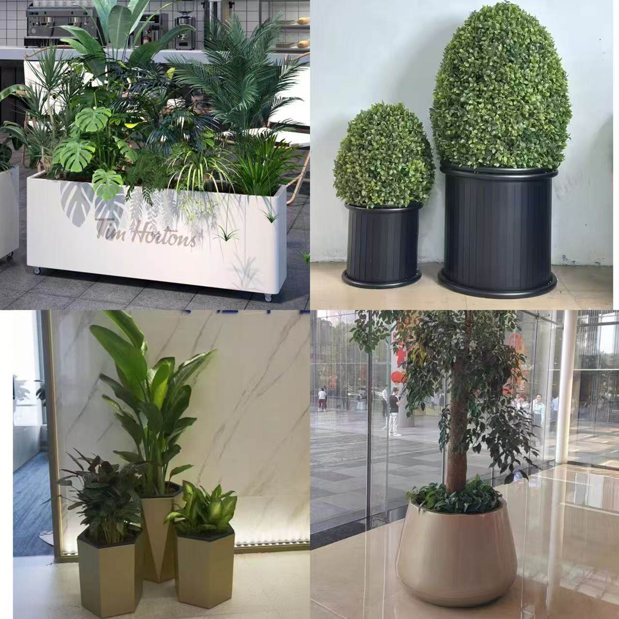 户外不锈钢花箱组合景观种植箱广场商业街长方形铁艺花坛成品花盆