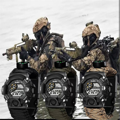 防水伞绳编制表带手表多功能打火石战术特种兵求生电子表野外生存