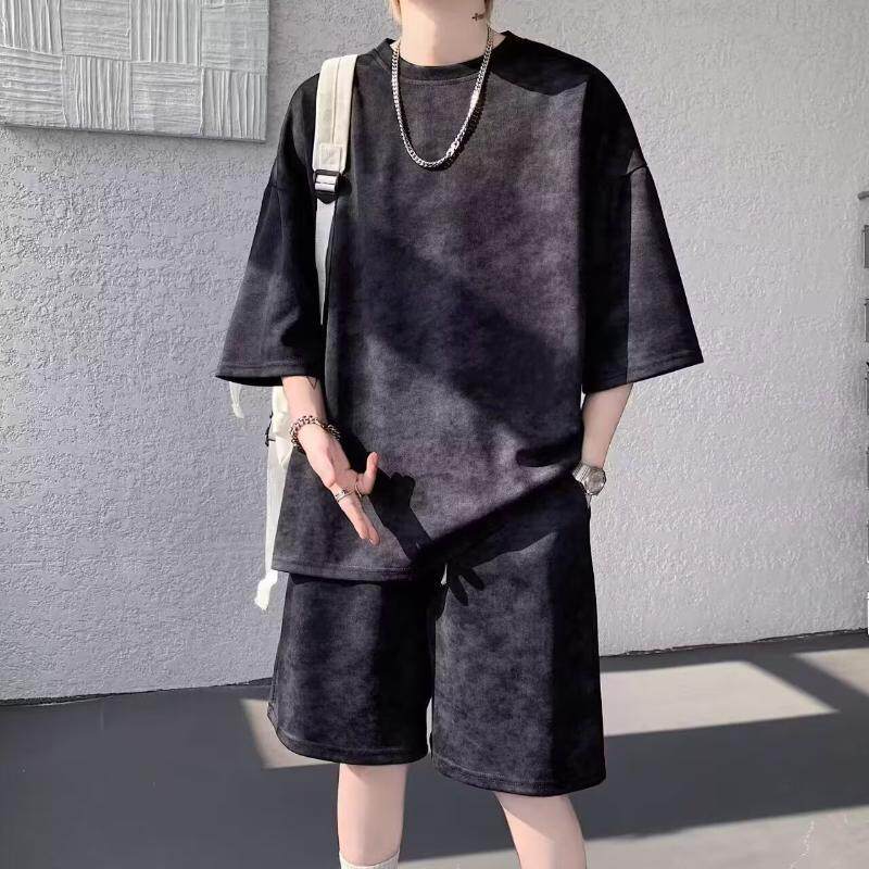 扎染时尚套装男女夏季新款帅气百搭休闲运动短袖t恤搭配短裤一套