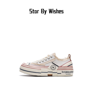 低帮厚底男女百搭情侣休闲白红色板鞋 Star 帆布鞋 Wishes乞丐鞋