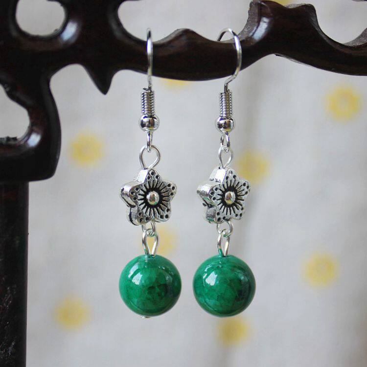 极速新款饰品中国风n复古小花吊坠耳饰藏族风格松石耳环女精美货