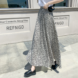 新品 高腰宽松大摆裙雪纺碎花a字 遮胯裙子显瘦半身裙女夏202C5新款