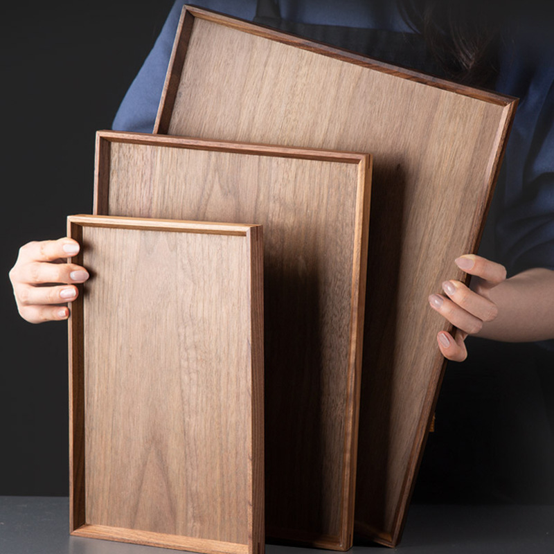 极速黑胡桃实木托l盘日式餐具家用水果盘子木质托盘茶托盘上盘子