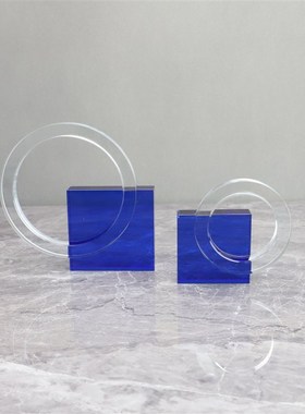 极速北欧蓝色水晶l圈样板房售楼部卧室客厅书房餐厅桌面玄关饰品