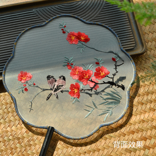 极速中国风刺绣团扇复古风红色梅竹花鸟汉服旗袍舞蹈舞Y台走秀古