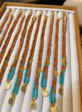 新品老山c檀4.5mm扎基拉姆锁骨链 项链搭配天然蜜蜡 菱镁矿绿松石