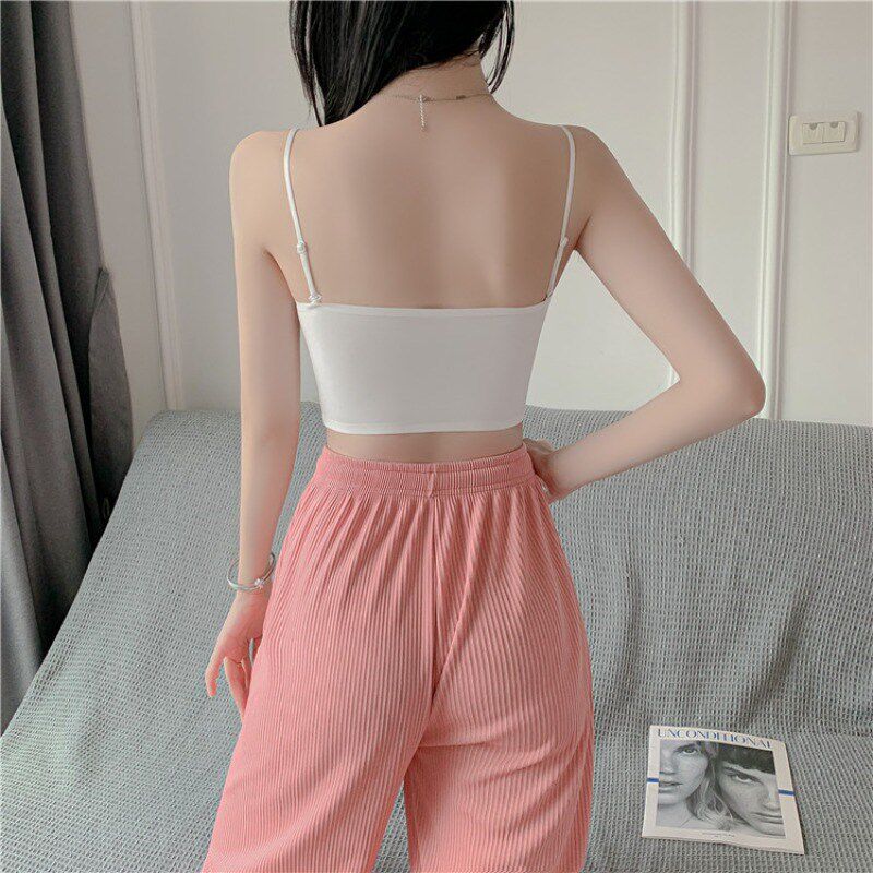 新品甜辣蕾丝美背内衣带胸t垫薄款吊带背心女内搭文胸一体防走光