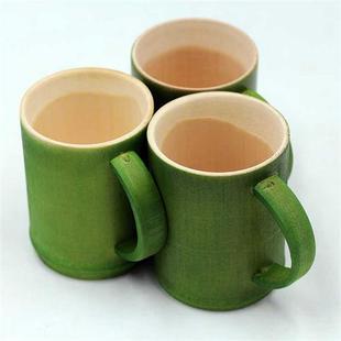 极速新款 绿色带柄杯喝水杯刷O牙洗漱杯竹工艺礼品摆 竹杯小号茶杯