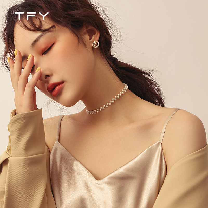 极速TFY复古小粒珍珠项链女锁骨链夏2021N年新款轻奢小众脖颈链冷