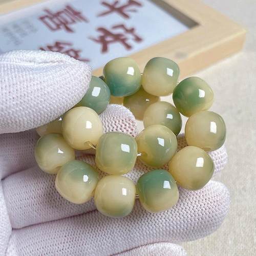 极速昔欢记工艺昔欢记精挑小青柠C菩提手串原生态阴皮渐层白玉菩