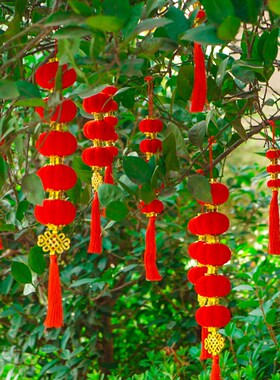 极速小灯笼挂f饰2024新款植绒红灯笼串盆景树上家用乔迁搬家结婚