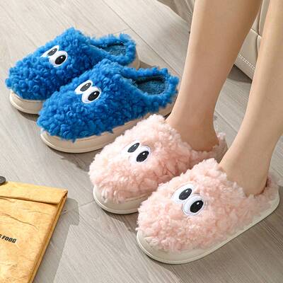 极速棉拖鞋女可爱卡通大眼睛冬季室内居家软底毛绒V情侣宿舍棉拖