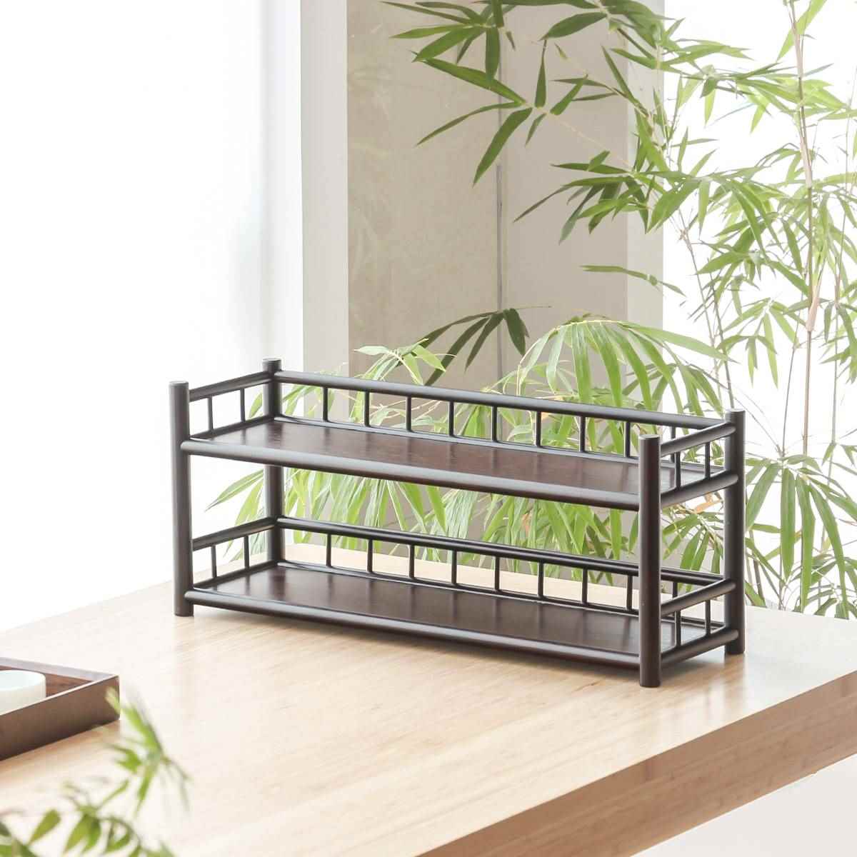 桌面博古架小型实木摆件收纳w茶杯置物架子茶具多层茶托茶架展示