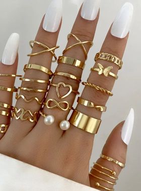 极速22Pcs/Set Gold Color Heart Snake Rings Set SFor Women Vi