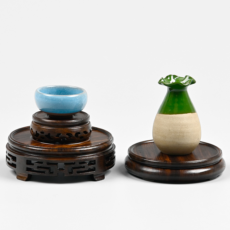 极速实木圆d形花瓶底座奇石盆景茶壶花盆工艺品石头摆件红木底座