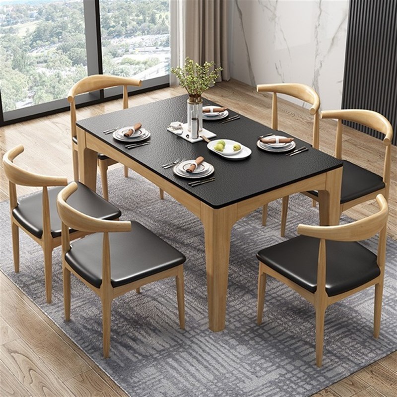 锦巢 餐桌d 火烧石实木餐桌 现代简约小户型餐桌椅组合餐厅家具YF