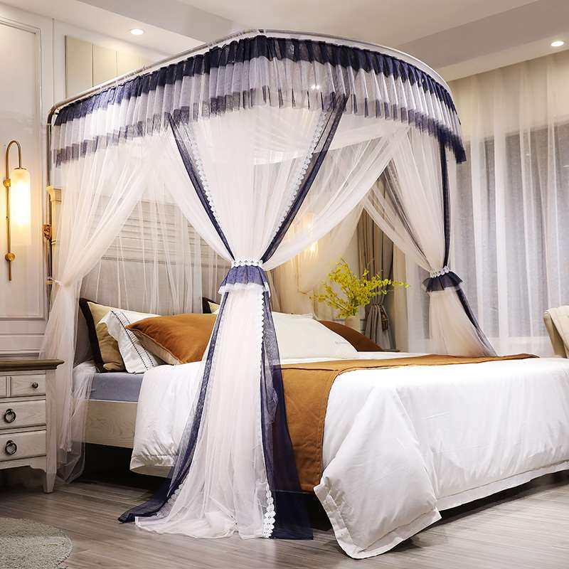 极速U型伸缩e蚊帐家用公主风1.5米1.8m床上床幔欧式双层纱加密加