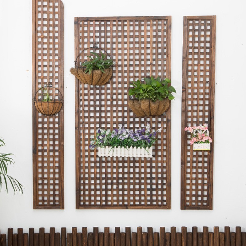 极速厂家花墙架网格挂墙花架防腐木阳台植物放置S架花爬架靠墙创