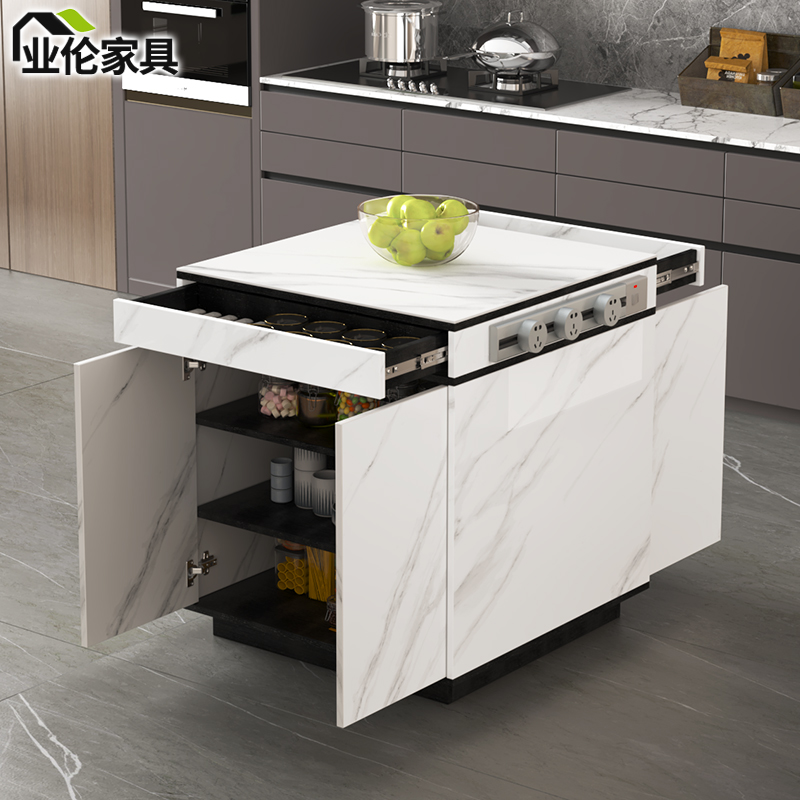 极速岛台餐桌f一体家用多功能开放式厨房轻奢中导台岩板餐桌定制3