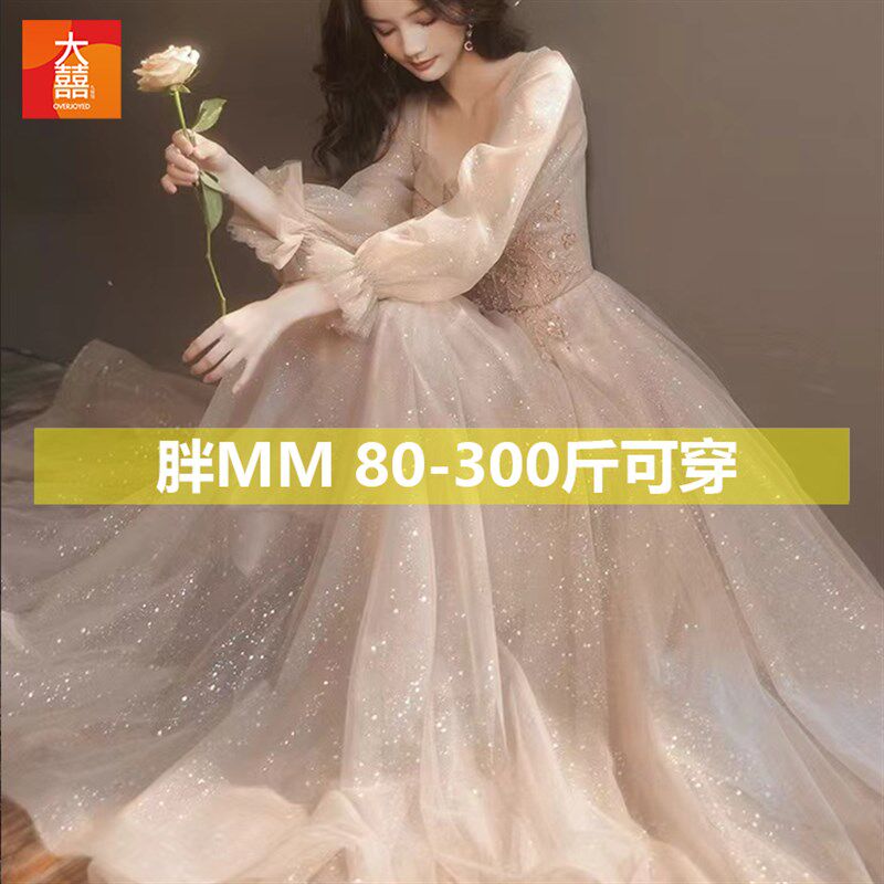 新品长袖大码晚礼服女20r25新款宴会气质艺考胖mm轻奢小众高端主