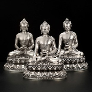 极速藏传白铜鎏银释迦药师文殊观音绿H度母黄财神长寿佛像车载家