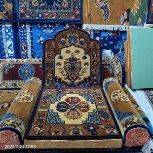 极速尼泊尔手工纯羊l毛上师法座打坐垫团花金刚杵沙发垫子扶手80x