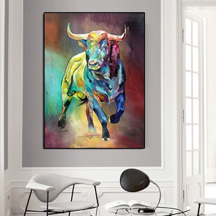 极速Canvas Paintings Abstract Colorful Bull AnimTals Wall Ar