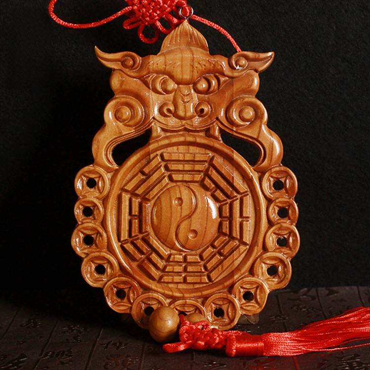 极速正宗桃木虎i头八卦镜家用化解门对化妆室厕所门帘卧室厨房门