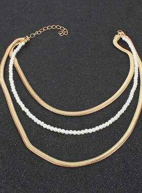 极速欧美个性气i质珍珠项链  合金多层鱼骨链  跨境时尚街拍项饰