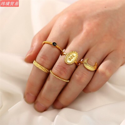 极速Knuckle rinkg Fine grain seal moon inlaid black diamond