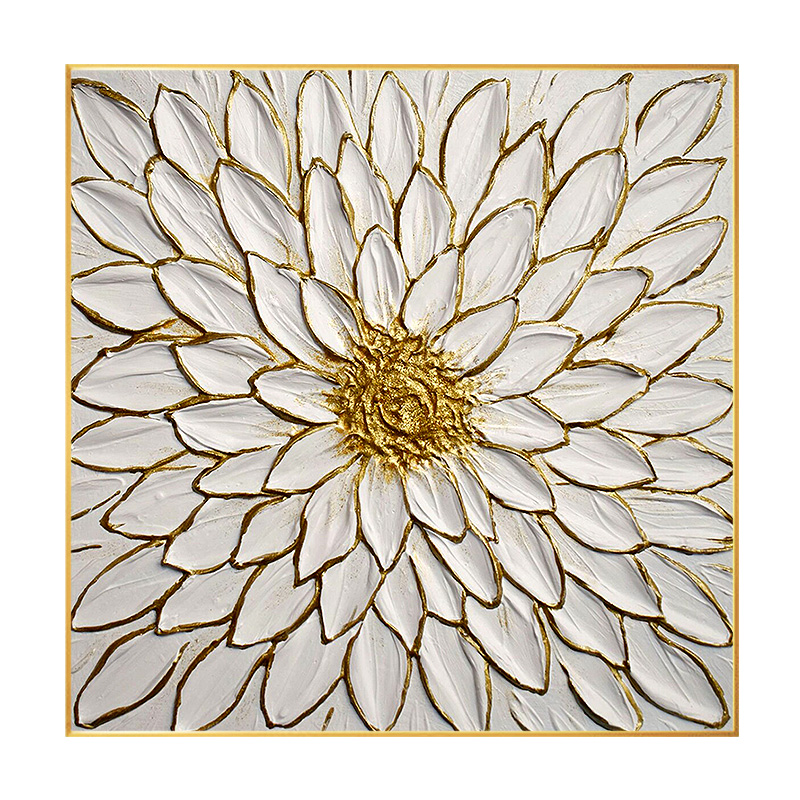 极速纯手工手绘花卉油画玄关x餐厅装饰画现代轻奢金箔立体抽象肌图片