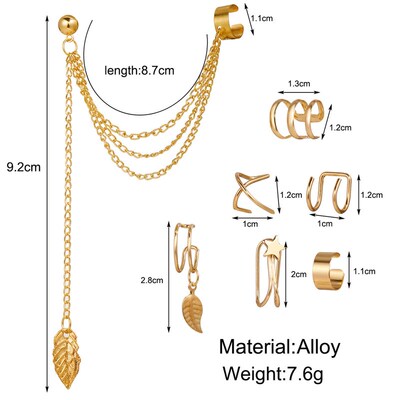 极速12PC Gold Lelaves Ear Cuff Black Non-Piercing Ear Clip