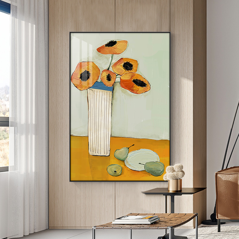极速入户客厅背景墙玄关装饰画创意植F物花卉油画挂画卧室床头竖图片