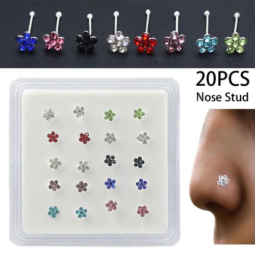 极速20Pcs/Box Body Nose Piercing Jewelry Nose Rings NYose St