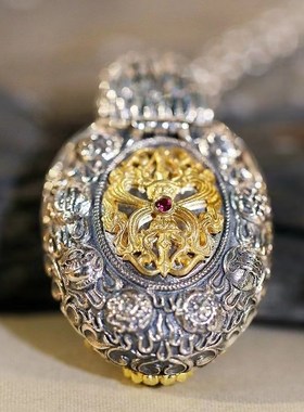 极速喇荣饭店学院款纯银大鹏鸟地藏嘎乌盒K吊坠佛龛装藏戴藏式挂