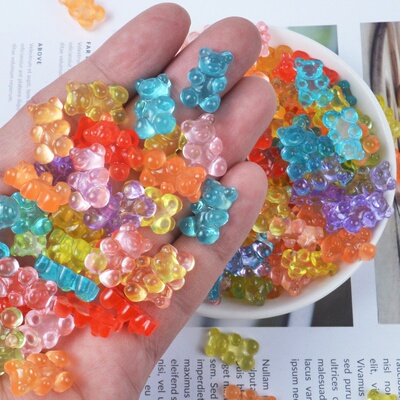 极速50Pcs Fashion Cute Resin Gummy Colorful Bear Pendan.t Ch