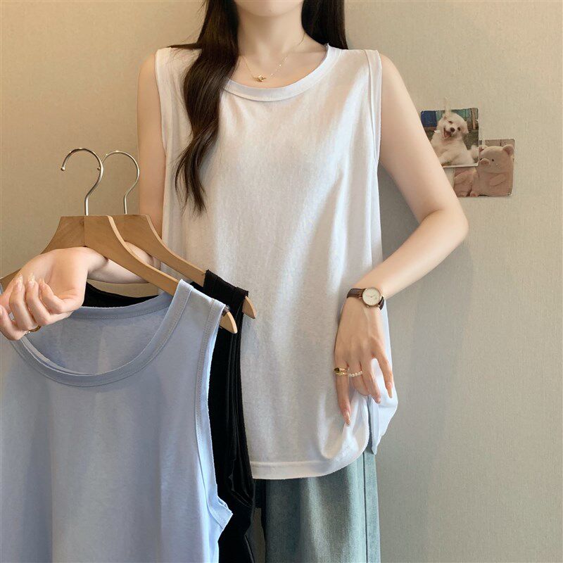 新品大码吊带背心女夏季外穿遮肚子显瘦宽松设计感中长Z款无袖上