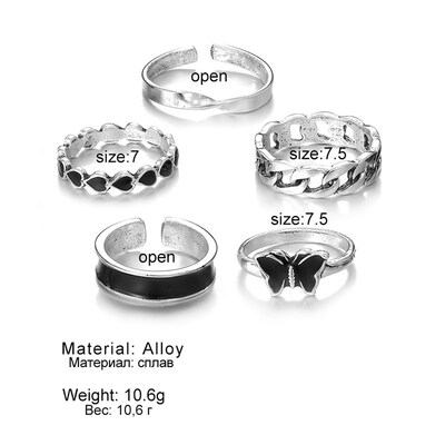 极速IFME Punki Gothic Butterfly Snake Chain Ring Set for Wom
