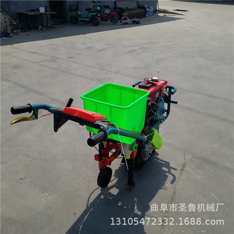 极速厂促小型手推式点播机 手推式犁地机图M片 汽油链轨式播种机