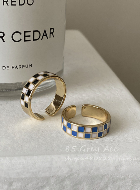 极速2021年新款棋盘格开口戒指B女秋冬小众设计ins嘻哈网红食指戒