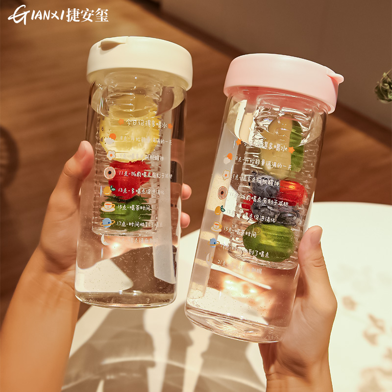 极速水杯玻璃杯女可爱吸管杯咖啡杯可携式杯子inTs风双饮杯随行杯