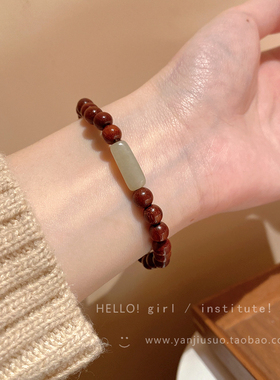 极速中式c古风香檀木串珠手链女秋冬2022年新款民族风法式复古叠