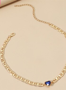 极速Metal blue diamond necklaceB personality thick chain fem