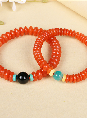 极速天然南红玛瑙隔片飞碟算盘车轮珠黑玛瑙N天河石佛珠手串女士