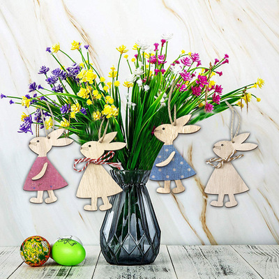极速Eastedr Wooden Bunny Pendant Wood Rabbit Easter Decorati