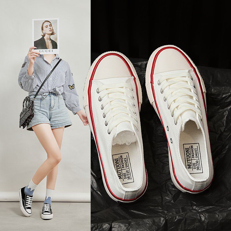 新品春秋新款韩版厚底帆布鞋女休闲鞋布鞋L女士小白鞋软底百搭鞋